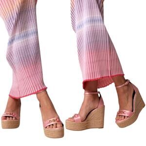 New Versace 95 Medusa Satin Espadrille Wedge Sandals Pink Size 40